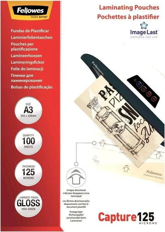 Folie pentru laminare Fellowes, 125 microni, A3, 100 coli/top
