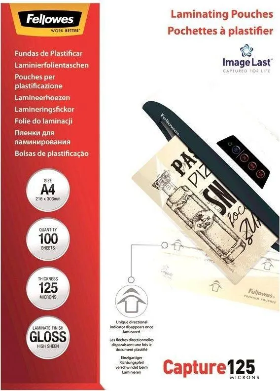 Folie pentru laminare Fellowes, 125 microni, A4, 100 coli/top