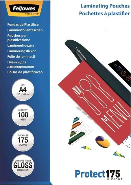 Folie pentru laminare Fellowes, 175 microni, A4, 100 coli/top