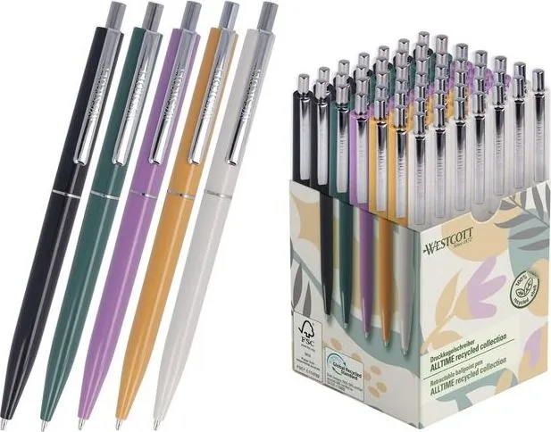 Pix cu mecanism Westcott All Time, 0, 5 mm, corp in culori asortate, scriere albastra