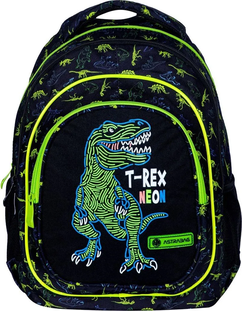 Ghiozdan scolar Astra, 3 compartimente, colectia T-Rex Neon
