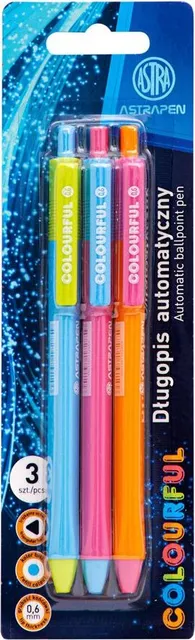 Pix cu mecanism Colorful, varf 0.6, scriere albastra, 3 bucati/blist