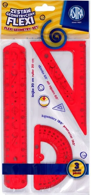 Set geometrie Astra, 3 elemente flexibile, raportor, rigla, echer