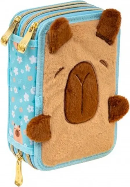 Penar triplu Astra Fluffy Capy AC31, 3 compartimente, echipat, 20.5 x 13 x 6 cm