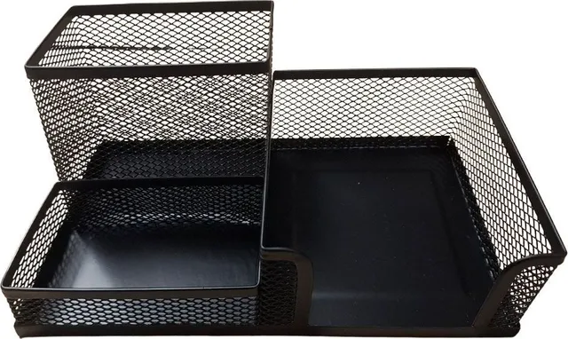 Suport accesorii de birou, 205x100x99 mm, 3 compartimente cu suport cub, mesh negru