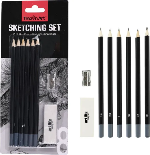 Set schitare Memoris-Precious, 6 creioane grafit, radiera ascutitoare metalica