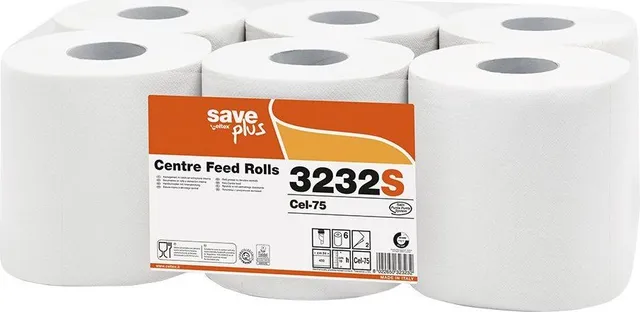 Rola prosoape cu derulare centrala, 2 straturi, hartie alba caterata, 108 m, 450 portii, 6 role/set