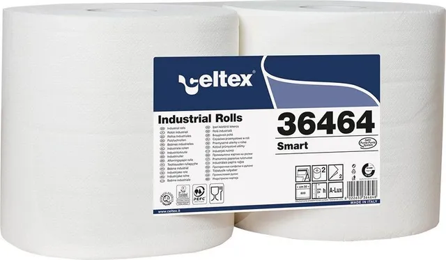 Rola lavete industriale, Celtex 36464, 2 straturi, albe, 800 portii/rola, 240 m, 2 role/set