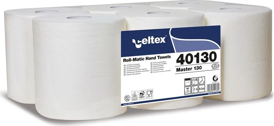 Rezerva prosoape in rola, Celtex 40130, autocut, 2 straturi, alb, 130 m, 6 role/bax