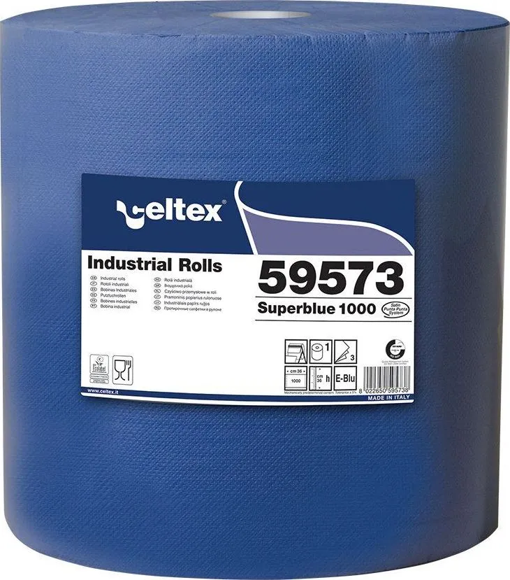 Rola lavete industriale, Celtex Superblue, 3 straturi, hartie albastra, 1000 portii/rola