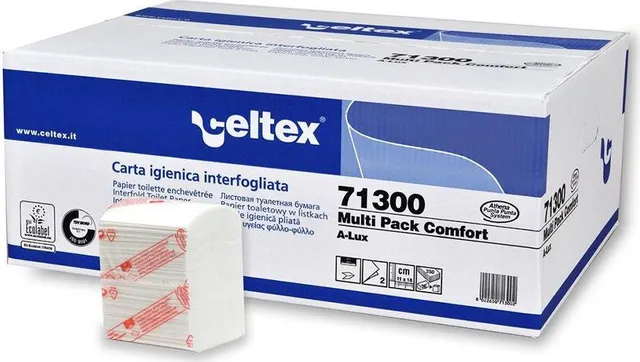 Rezerva hartie igienica intercalata, Celtex 71300, 2 straturi, alba, 250 portii/pachet, 36 pachete/cutie