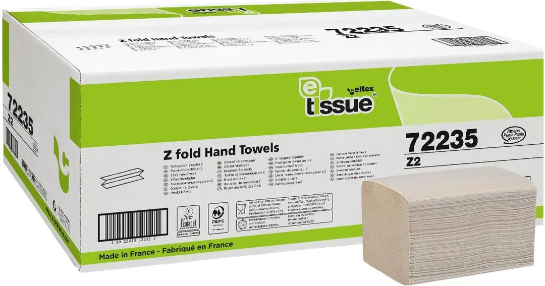 Prosoape pliate Celtex E-Tissue Z, celuloza, 2 straturi, 20.5 x 24 cm, 150 portii/pachet, 25 pachete/bax