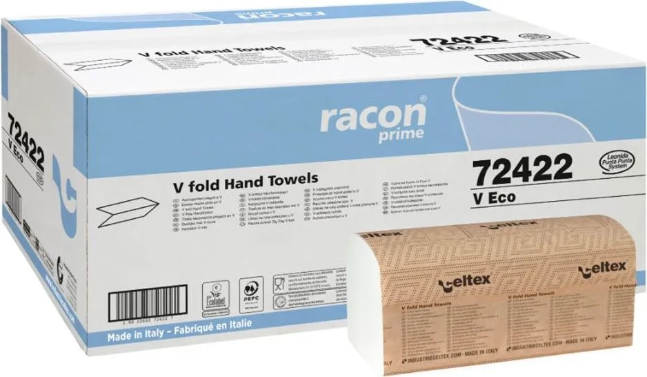 Prosoape pliate V fold Eco albe, 2str, 25x21 cm, 210 bucati/pachet, 15 pachete/bax
