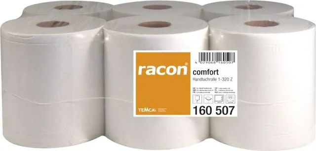 Rola prosop Racon, derulare centrala, alb, 1 strat, 20 cm x 320 m, 6 role/set