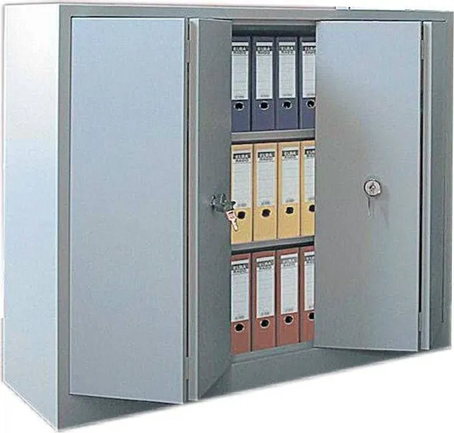 Dulap metalic Ceha, gri, 120x42x100 cm, 2 usi pliabile si 2 polite