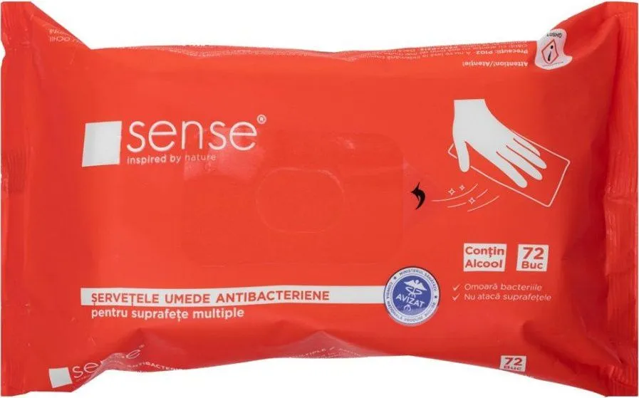 Servetele umede dezinfectante pentru suprafete, Sense, 72 bucati/pachet