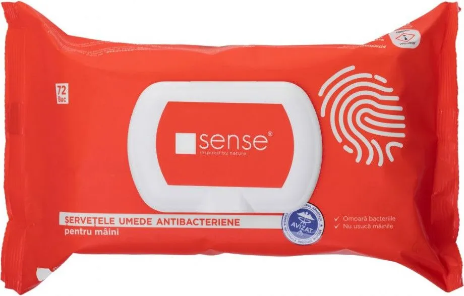 Servetele umede dezinfectante pentru maini, Sense, 72 bucati/pachet