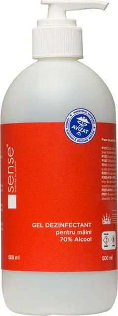 Gel dezinfectant pentru maini Sense, 70% alcool, cu pompita, 500 ml