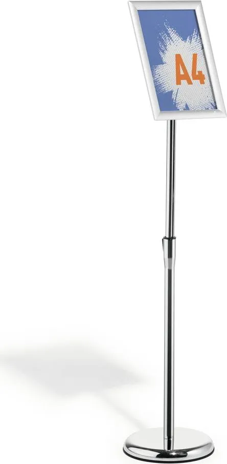 Stand cu panou informativ Durable, A4, rama click, argintiu, inaltime ajustabila 77-125 cm