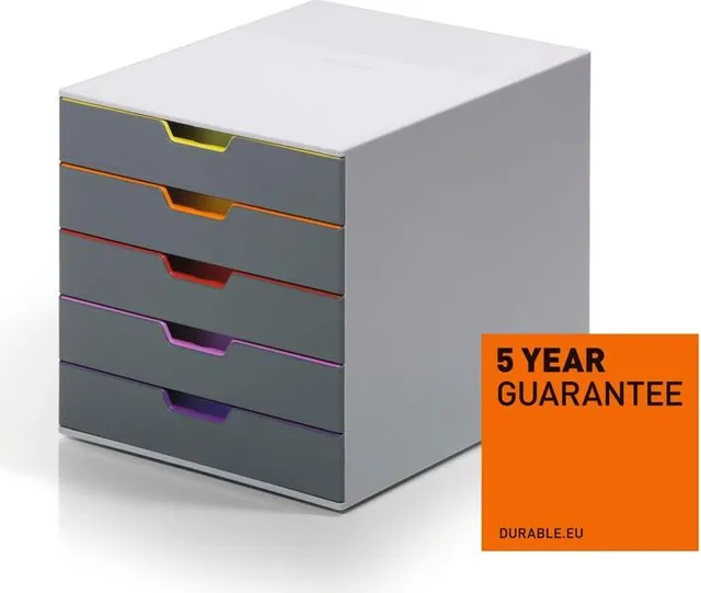 Organizator 5 sertare Durable Varicolor, gri/multicolor