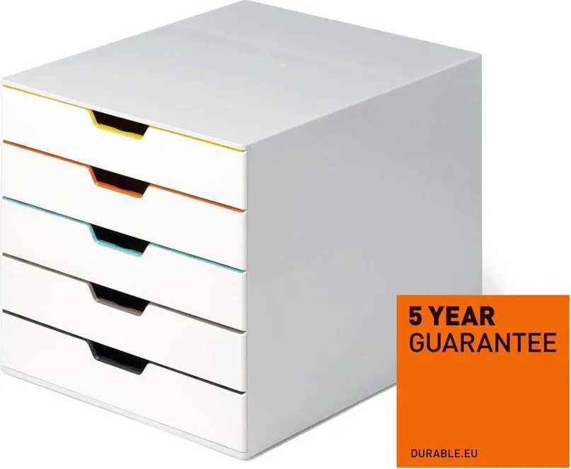 Organizator 5 sertare Durable Varicolor, alb/multicolor