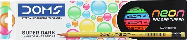 Set 12 creioane grafit HB DOMS Neon, rotunde, culori fluorescente, cu radiera