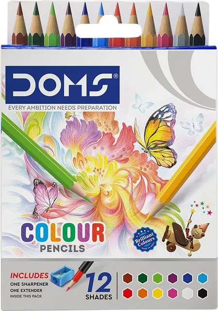 Creioane colorate mici hexagonale DOMS, 12 culori, cu ascutitoare