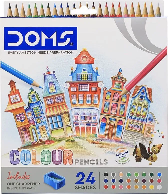 Creioane colorate hexagonale DOMS, 24 culori, cu ascutitoare
