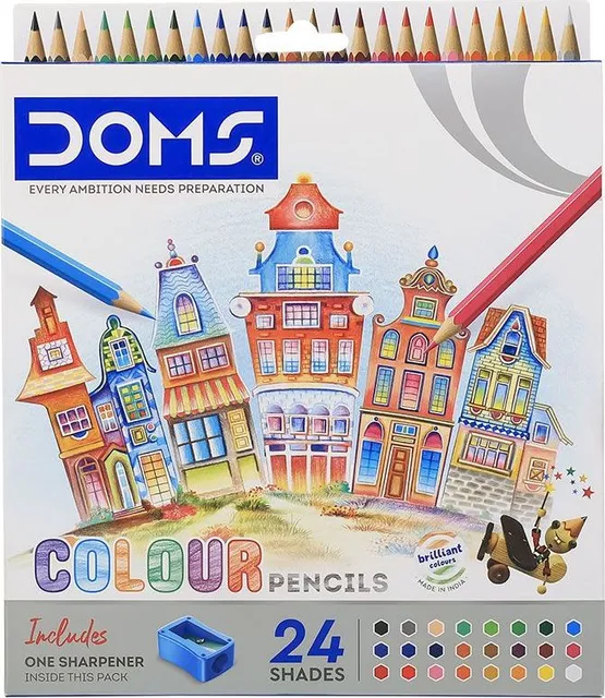 Creioane colorate hexagonale DOMS, 24 culori, cu ascutitoare