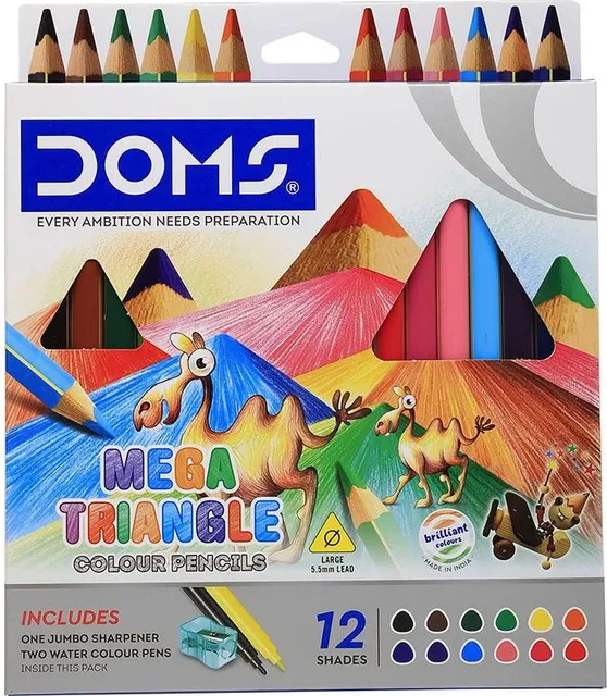 Creioane colorate jumbo triunghiulare DOMS, 12 culori, ascutit
