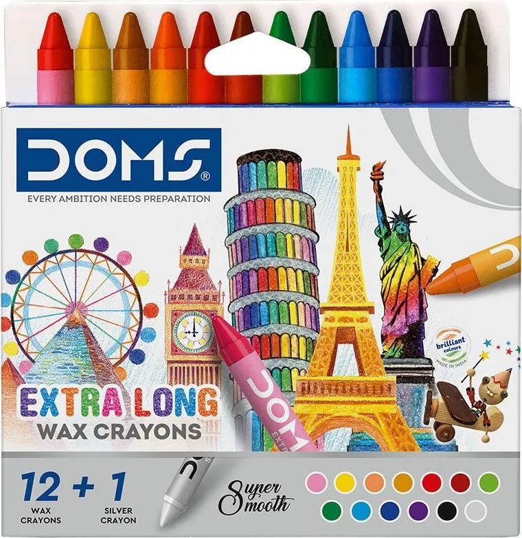 Creioane cerate DOMS Extra Long, 12+1 culori