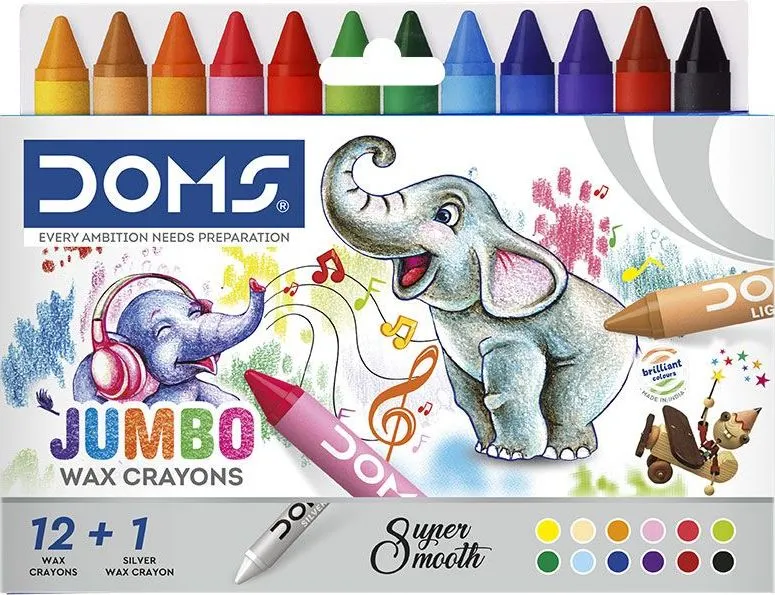 Creioane cerate jumbo DOMS, 12 culori