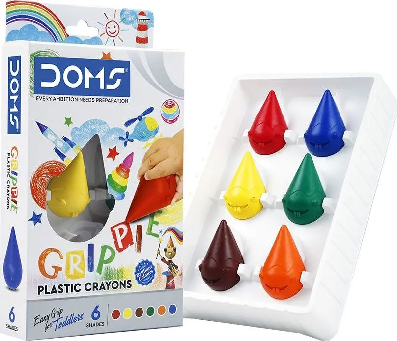 Creioane din plastic DOMS Grippie, 6 culori