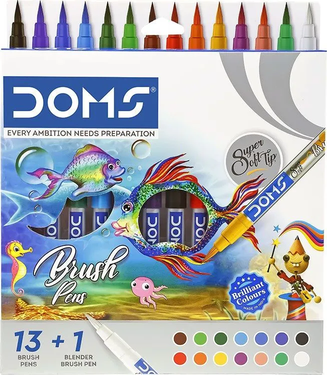 Carioci cu varf tip pensula DOMS, 14 culori (13+1)