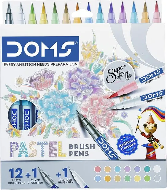 Carioci DOMS, varf tip pensula, 12+1 culori pastel