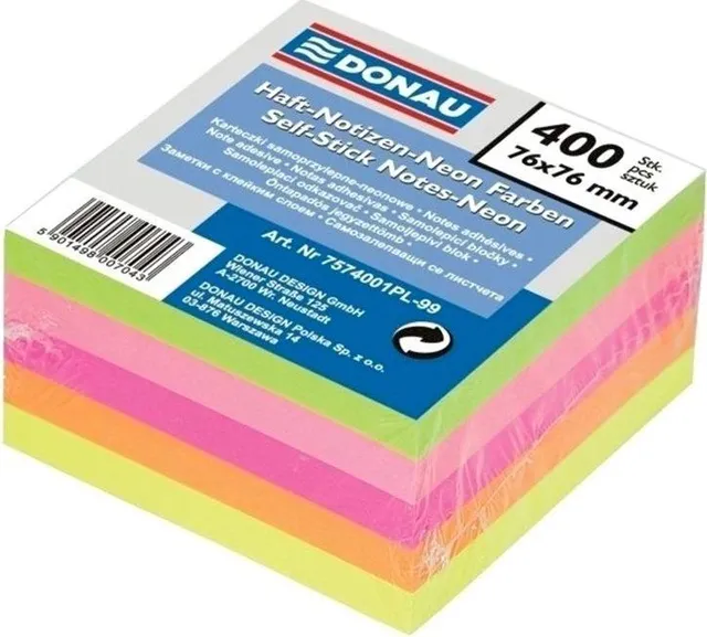 Notite autoadezive, Donau, 76 x 76 mm, neon, 400 file