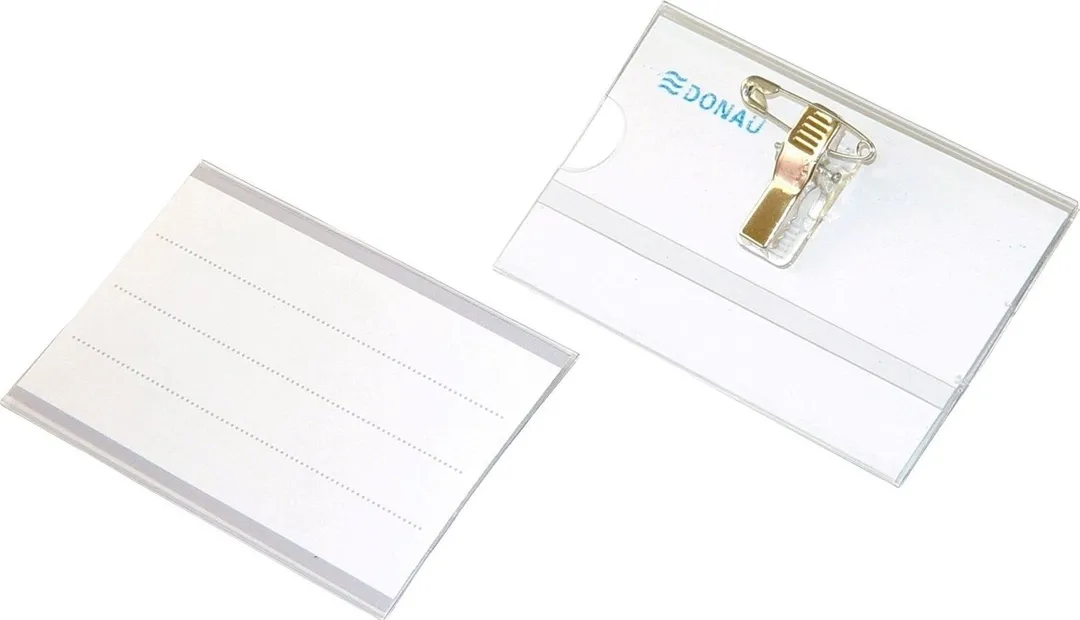 Ecuson orizontal Donau, 90 x 57 mm, cu ac si clip, 50 bucati/cutie