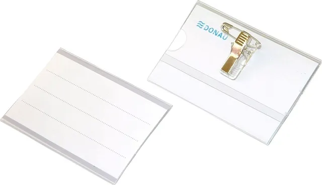 Ecuson orizontal Donau, 90 x 57 mm, cu ac si clip, 50 bucati/cutie