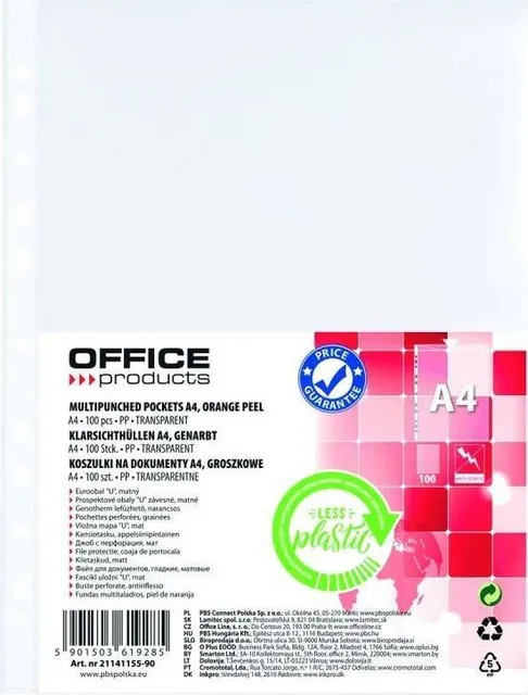 File de protectie Office Products, A4, plastic, 30 microni, 100 bucati/set