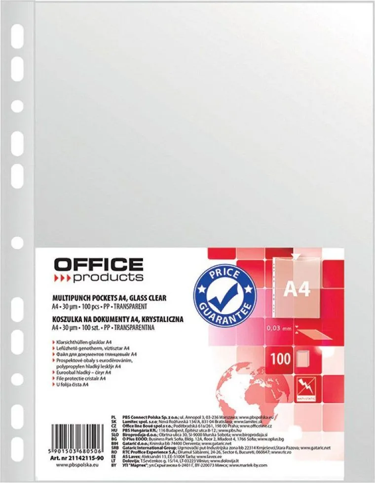 File de protectie cristal Office Products, 30 microni, A4, plastic, 100 bucati/set