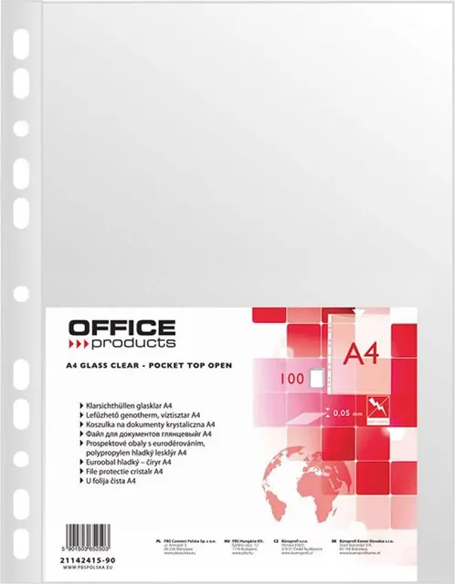 File de protectie cristal Office Products, 50 microni, A4, plastic, 100 bucati/set
