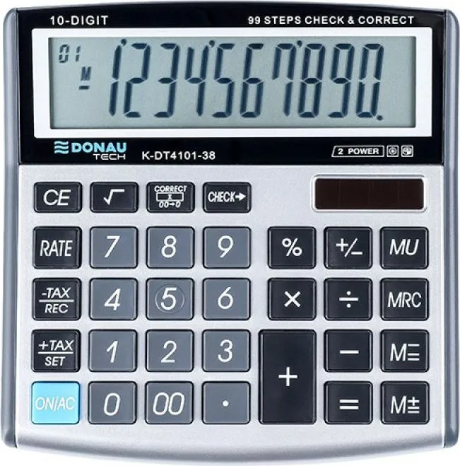 Calculator de birou Donau Tech, 136 x 134 x 28 mm, 10 digiti, argintiu