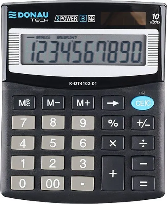 Calculator de birou Donau Tech, 122 x 100 x 32 mm, 10 digiti, negru