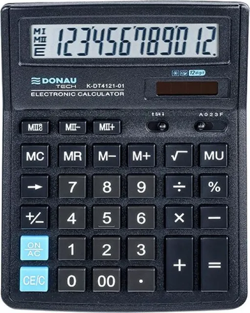 Calculator de birou Donau Tech, 190 x 143 x 40 mm, 12 digiti, negru