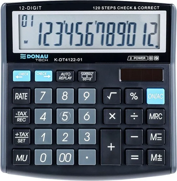 Calculator de birou Donau Tech, 136 x 134 x 28 mm, 12 digiti, negru