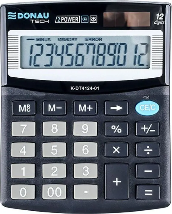 Calculator de birou Donau Tech, 122 x 100 x 32 mm, 12 digiti, negru