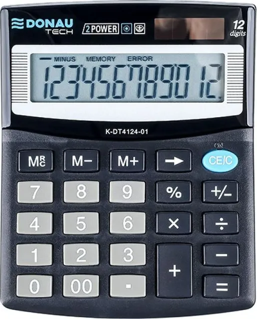 Calculator de birou Donau Tech, 122 x 100 x 32 mm, 12 digiti, negru