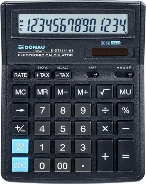 Calculator de birou Donau Tech, 190 x 143 x 40 mm, 14 digiti, negru