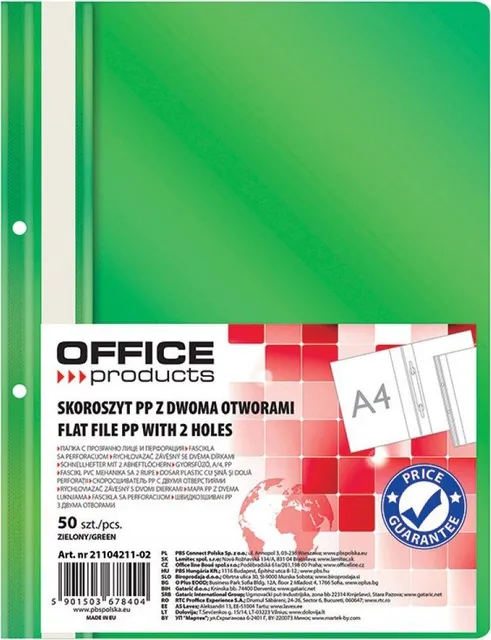 Dosar cu sina si 2 perforatii Office Products, A4, plastic, 50 bucati/set