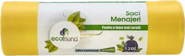 Saci menaj LDPE Ecofriend, galben, 120 litri, 10 bucati/rola